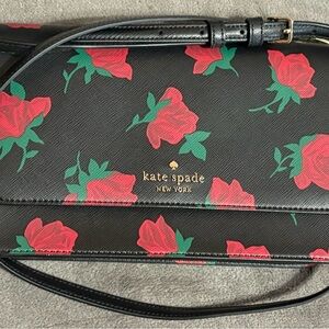 Kate Spade Black and Red Rose Crossbody Bag